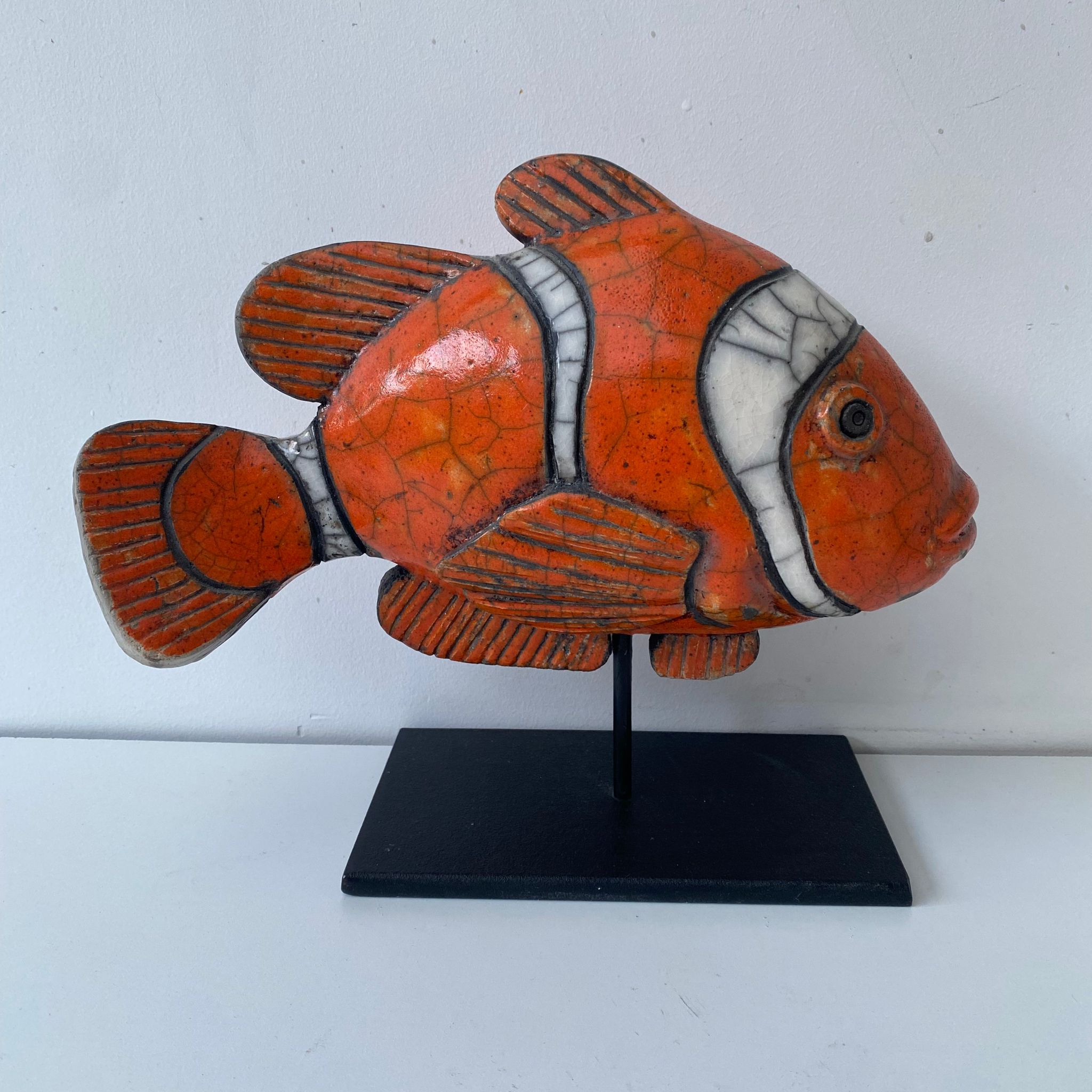 Poisson orange Sculpture raku animalière Isabelle Bourgne